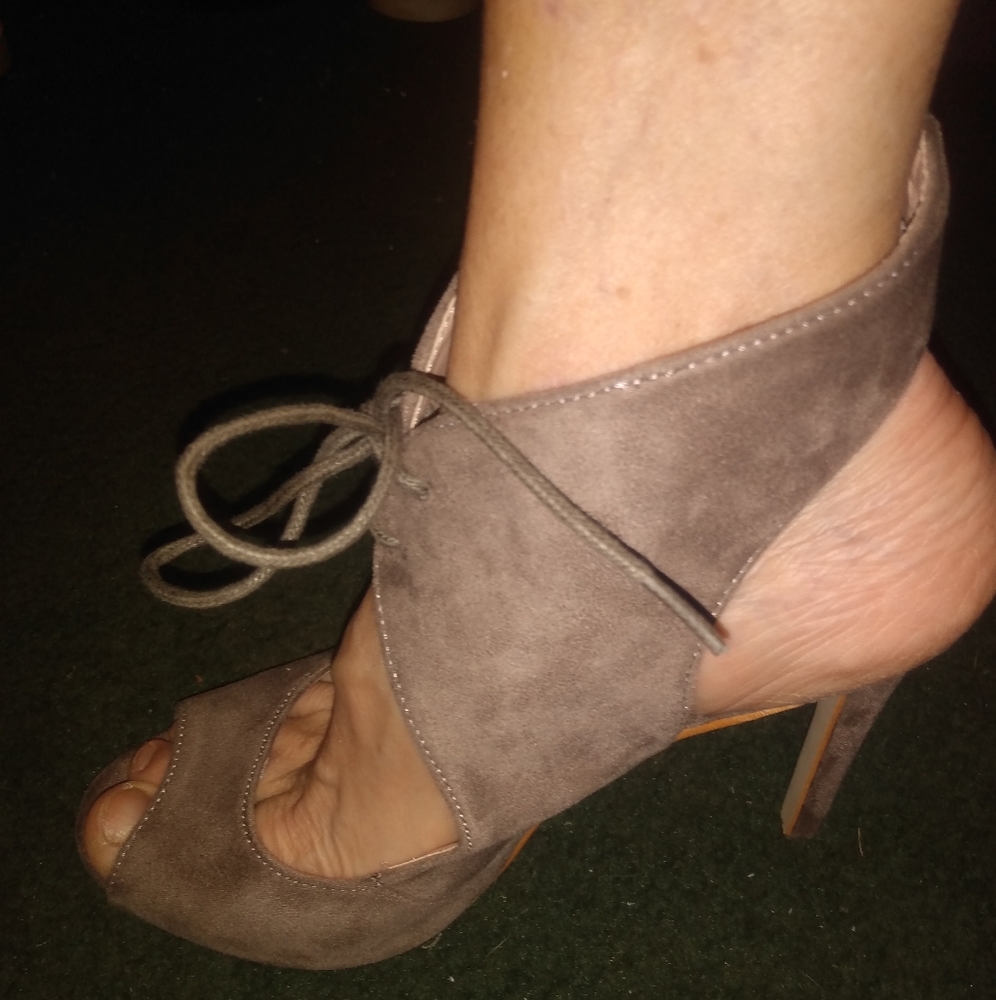 - TG indigo peep toe stilettos size 8